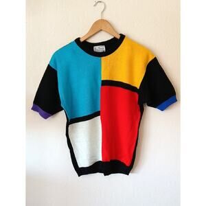 Vintage Nan Dorsey Colorblock Short Sleeve Sweater